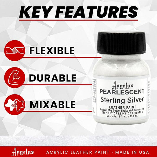 Angelus 1 oz Leather Paint, 1 Fl Oz (Pack of 1), Sterling Silver