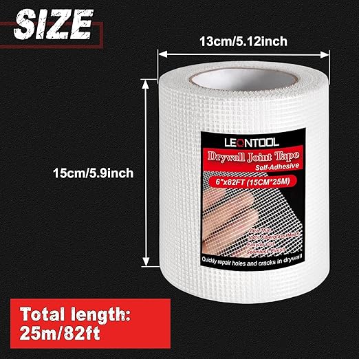 Single Roll Drywall Tape 6" Wide X 82 FT Heavy Duty Self-Adhesive Wall Crack and Seam Patch Fiber Mesh Crack Patch Wall Repair Fabric for Repairing Ceiling, Patching Up Holes