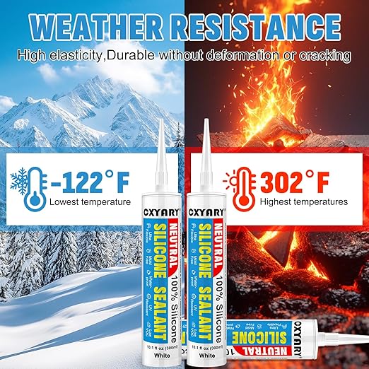 Silicone Caulk & Sealant White, 10 Pack - 100% Waterproof Silicone Sealant, Silicone Caulking for Kitchen and Bathroom, Toilet, Sink, Window & Door Use, Shrink & Crack Proof (10.1 FL.OZ/300ml)