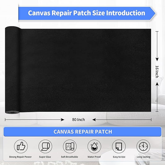 KING MOUNTAIN Couch Fabric Repair Patch, Fabric Patches for Furniture, 16" x 80" Waterproof Velvet Repair Tape for Sofas, Car Seats, Furniture, Upholstery Fabrics and Velvet Goods. (Black)