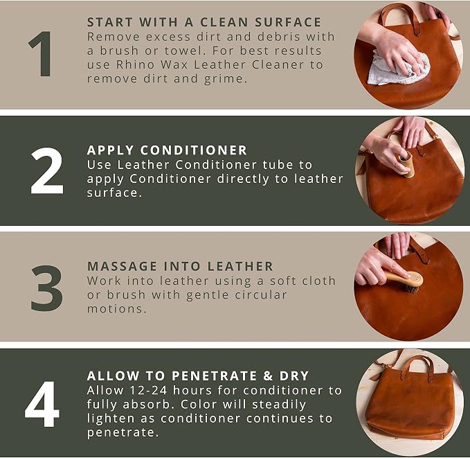 Rhino Wax - Leather Conditioner (4oz) - Trusted Conditioners for Boots, Furniture, Shoes, Purses - Easy Use Applicator - Hydrates, Rejuvenates, Protects - Natural Ingredients - USA Made