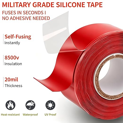 Self-Fusing Silicone Tape 1" x 33' x 20mil – Waterproof Emergency Repair Tape for Radiator Hoses, Pipes & Electrical Wiring – Heat Resistant, Insulating, Chemical Resistant, No Residue, Red