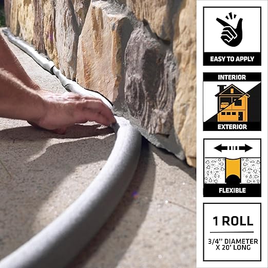 SIKA Closed Cell Foam Backer Rod, Gray, 3/4" Diameter x 20' Long, Water-Resistant Joint Filler for Sealant Application, Flexible and Durable for Cracks and Joints