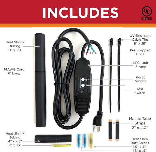 Radiant Solutions Company UL Listed Universal Power Connection Kit - Plug-Into 10-13mm Self-Regulating Heat Cable Or Heat Tape with Ground Fault Protected Plug - Gutter & Roofing Protection