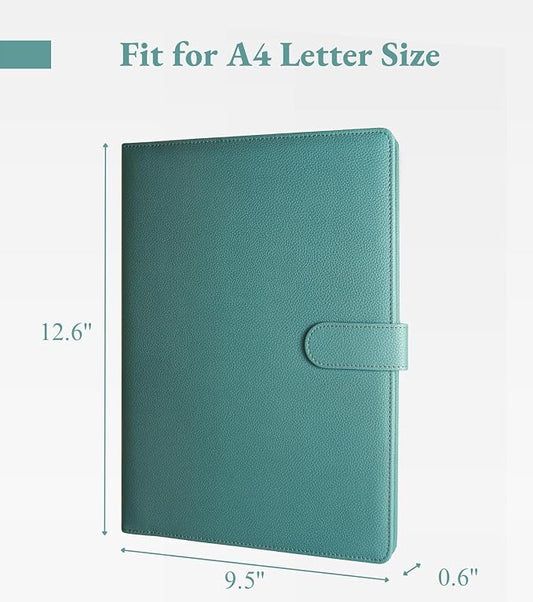 Zreal Padfolio Portfolio Binder with Clipboard & Card Holder, Faux Leather File Folder, Folio Resume Paper Organizer for A4 Letter Size Document, Legal Pad Holder for Women Man (Teal Green)
