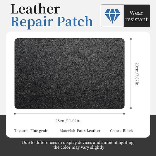 Fadoub Leather Repair Patch Tape Self-Adhesive, 8x11In Heavy Duty Vinyl Patch, Leather Repair Kit for Furniture, Sofa, Couch, Office Chair, Car Seat, Car Interior(Black-Fine Grain)