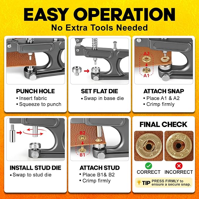 Alritz 100 Sets Leather Snap Fasteners Kit with Press Pliers, 12.5mm Metal Button Snaps Press Studs with 4 Setter Tools for Clothes, Jackets, Jeans Wears, Bracelets, Bags