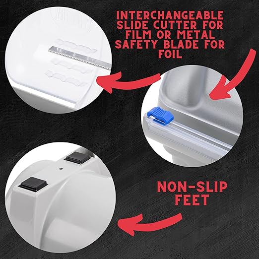 Tablecraft Film Wrapper Film Dispenser, Kenkut Single Roll of Plastic Food Cling Wrap and Aluminum Foil Holder, Slide Cutter, Heavy Duty Foodservice Restaurant Kitchen,White