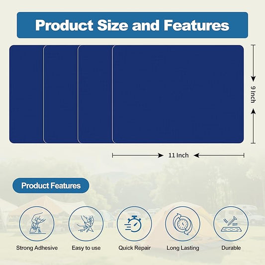 KING MOUNTAIN Self Adhesive Nylon Fabric Repair Patch, 9×11 Inches 4 Pcs, Quick Down Jacket Repair Patch, Waterproof Outdoor Gear Patch Kit for Tent,Backpacks,Umbrella, Gloves (Dark Blue)