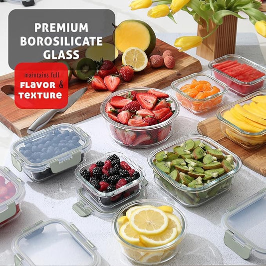 EATEX 48pc Glass Storage Containers with Lids, 24 Glass Food Storage Containers with 24 Airtight Lids for Pantry & Kitchen, Meal Prep Containers for Lunch, Oven Freezer Microwave & Dishwasher Safe