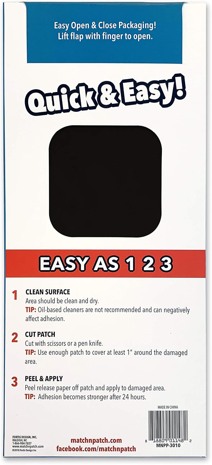 MATCH 'N PATCH Black Leather Repair Tape, 6" x 14" for Furniture | Realistic Faux Leather Patches for Couch, Sofa, Upholstery, Car Seat & Other Furniture, Vinyl Repair Kit, Self Adhesive Patch