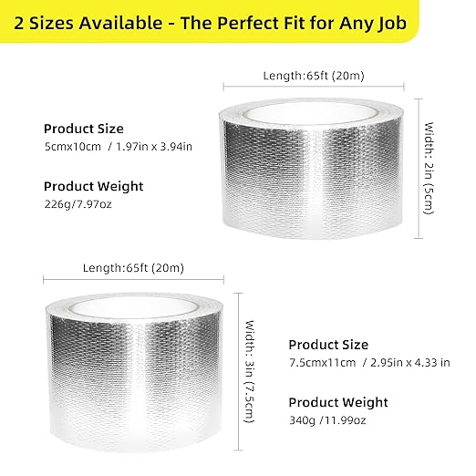 2 Inch x 65 Ft Fiberglass Reinforced Aluminum Foil Tape, Heavy Duty HVAC Foil Tape for Dryer Vent, Ductwork, Metal Repair, Heat & Moisture Resistant, Silver
