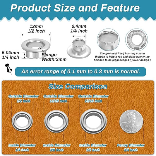 803Pcs Grommet Tool Kit 6mm 1/4 Inch(Inside Hole Size) Eyelet Kit with 400Pcs Eyelets Grommets, 400Pcs Washers and Grommet Eyelet Pliers for Leather/Belt/Shoes/Crafts