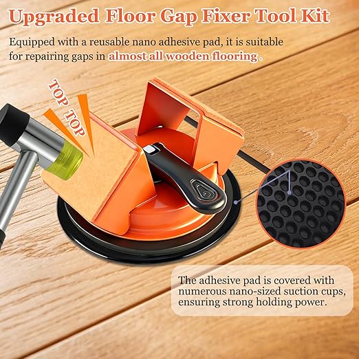 Floor Gap Fixer Tool Kit with Reusable Nano-Adhesive Pad,Heavy-Duty 45°Striking Surface Laminate Floor Repair Tools with Enhanced Suction Cup for Fixer Wood/Vinyl Plank Flooring (Blue)