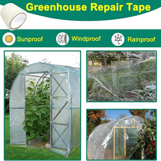 Greenhouse Repair Tape Clear, Heavy Duty Waterproof UV Resistant Sealing Tape for Plastic Film, Poly Sheeting and Garden Covering, 3.15INx65FT
