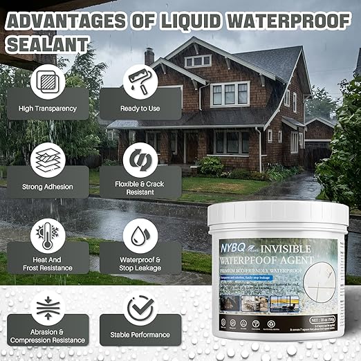 NYBQ Waterproof Sealant Coating 18oz, Transparent Invisible Waterproof Agent, Super Strong Anti-Leakage Polyurethane Coating for Bathroom, Roofs, Kitchen, Patio, Walls, Indoor & Outdoor