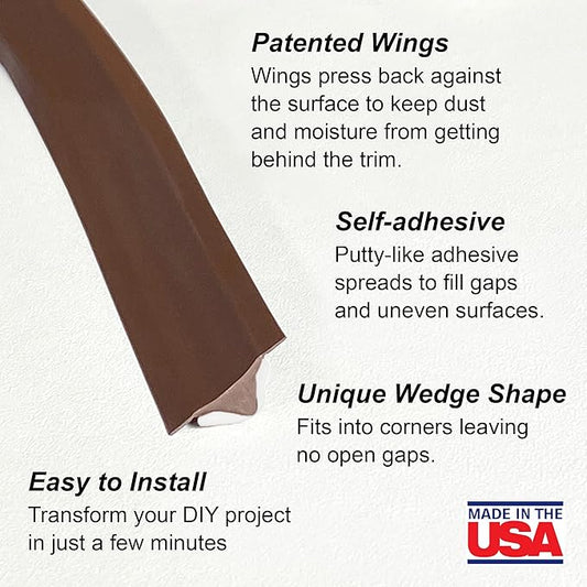 InstaTrim Peel & Stick Flexible Caulk Tape & Trim, Easy to use, self-Adhesive, Caulk sealant for Floors, Doors, Windows, counters, tubs and More - Made in USA, 1/2 inch x 10 feet, Brown