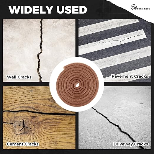 MotiMind 1/4 Inch x 50 ft Foam Backer Rod for Gaps Joints Concrete Crack Filler Caulk Saver Bulk Foam Backing Rod Concrete Filler Rope for Weather Stripping Door Seal (Brown)