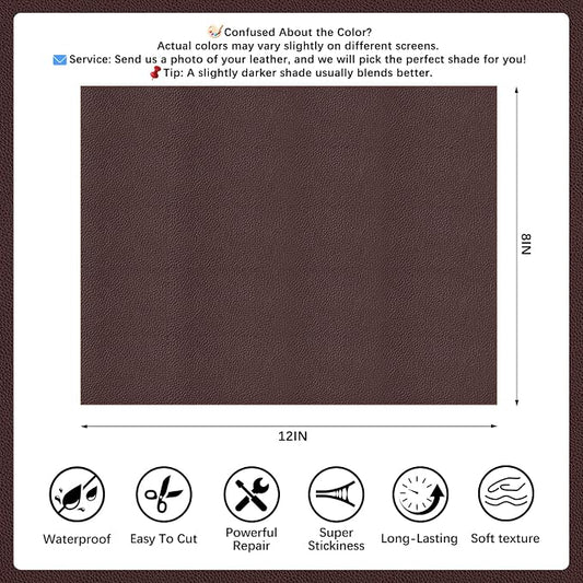 2 Pcs Coffee Leather Repair Tape, 8x12 Inch Leather Repair Patch Self-Adhesive, Waterproof Faux Leather Patch, Vinyl Repair Tape for Couch, Sofas, Furniture, Office Chair, Car Seats