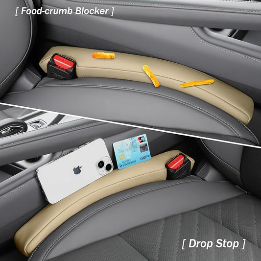 2PCS Leather Car Seat Gap Filler organizer,Gap plug box for car seat space,fill between gap strip,Fits gaps 3.5-6cm(1.4-2.4 in) wide(Beige)