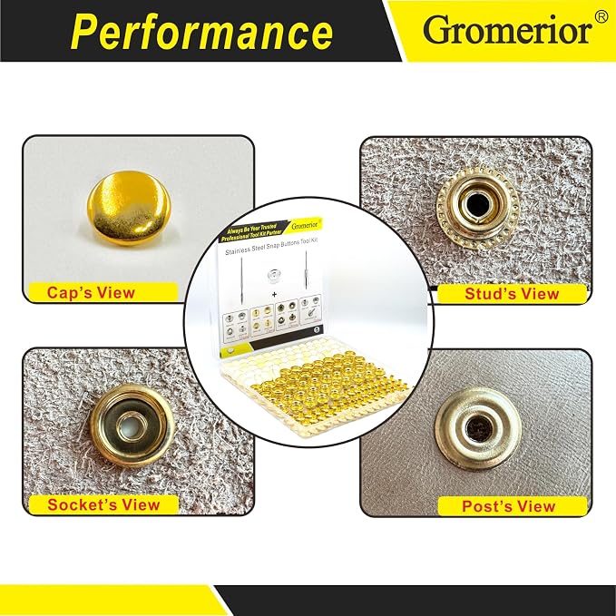 Premium 60 Sets(240pcs) 15mm Snap Button Kit, Marine Grade Stainless Steel Canvas Snap Kit with 3 Setting Tools, Heavy Duty Snap Fastener Kit for Fabric Leather Furniture Repairs DIY Projects