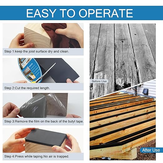 Deck Joist Tape 3''x50', 2 Pack Butyl Adhesive Tape for Decking Protection, Waterproof Joist Tape- Ideal for Wood & Metal, Outdoor Construction Use