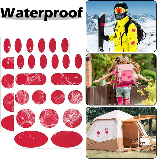 Waterproof Self-Adhesive Fabric Repair Tape - Tent Repair Kit,51pcs Nylon Fabric Patches for Tent, Jacket, Clothes, Puffer Down Jacket,Sleeping Bag, Outdoor Gear Tenacious Repairs Tape, Dark Red
