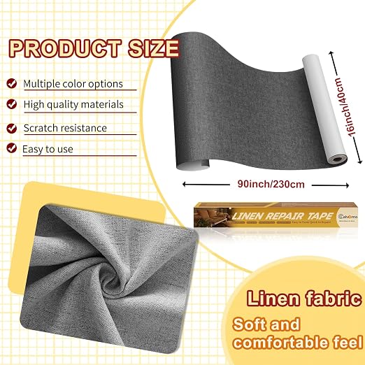 Linen Repair Tape 16x90 inch, Self Adhesive Fabric Patches, Couch Repair Patch Kit, Fabric Repair Tape for Furniture, Sofas, Carpet, DIY, Headboards, Chairs, Pillows, Linen Goods - Beige