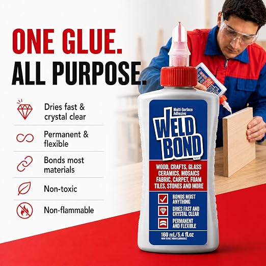 Weldbond Multi-Surface Strong Glue – Fast Drying Glue for Wood, Tile, Ceramic, Pottery, Glass, Metal & More – Heavy Duty Adhesive for Mosaic, Crafts, Wood Working & Repairs – 5.4oz (160ml), 12 Pack