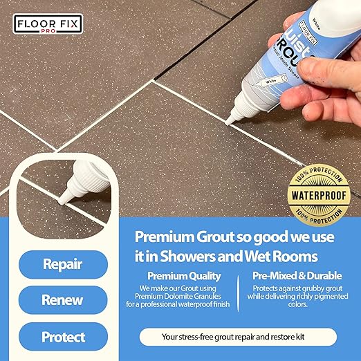 Floor-Fix Pro Twist & Grout Repair Kit – Premixed Waterproof Grout Repair & Grout Paint Pen Alternative – Fast Tile Grout Reviver for Bathroom, Shower & Kitchen – Crack-Resistant (Beige, 8.8 Fl Oz)
