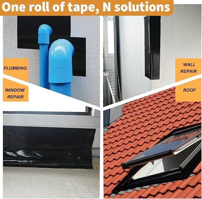 Flashing Tape for Windows and Doors, 3.75 in x 90 ft, 6 Rolls, Acrylic Adhesive, Self-Adhesive Flashing Tape, Waterproof, UV Resistant, Great for Sealing Doors, Windows, and Construction & Repairs
