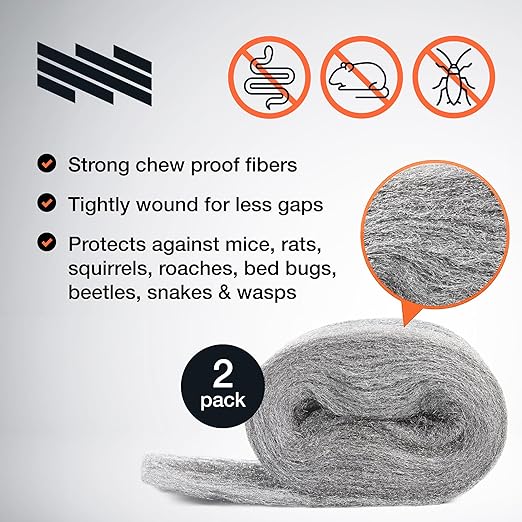 MaPorch Steel Wool Mice Control Kit - 15ft - Mouse Hole Filler - Grade 4 Coarse Steel Wool for Mice, Rat and Rodent Control (2 Rolls)
