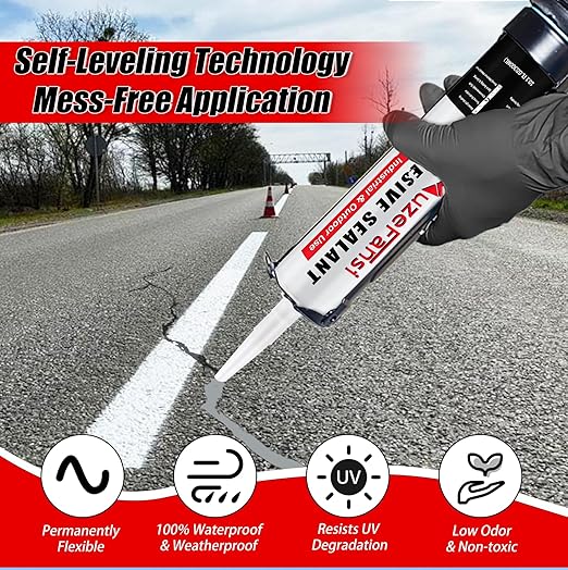 Concrete Crack Filler and Sealant Self-Leveling, Fast Curing Cement Crack Filler Concrete Sealer Outdoor Waterproof Caulking Glue for Cement-Based Materials Gray(10.1 fl. oz, 2 Pack)