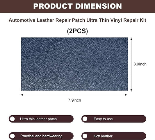 2 PCS Leather Repair Patch Tape, 4 x 8 Inch PU Vinyl Repair Patches for Car Upholstery Seat, Waterproof Self Adhesive Leather Tape Repair Kit for Furniture Couches Chairs (Navy Blue)