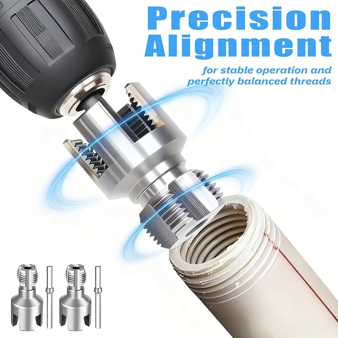 2 PCS 2-in-1 PVC Pipe Threader Kit, Dual Function Integrated Internal & External Pipe Threader with 1/2" & 3/4" Dies, PTFE Tape & Gloves. Drill Compatible Pipe Threader Kit for Home Repairs