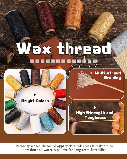 218 Yards Upholstery Thread, Heavy Duty Waxed Thread for Hand Sewing, Sewing Kit with 9 Upholstery Needles for Hand Stitching Bookbinding Repair Canvas