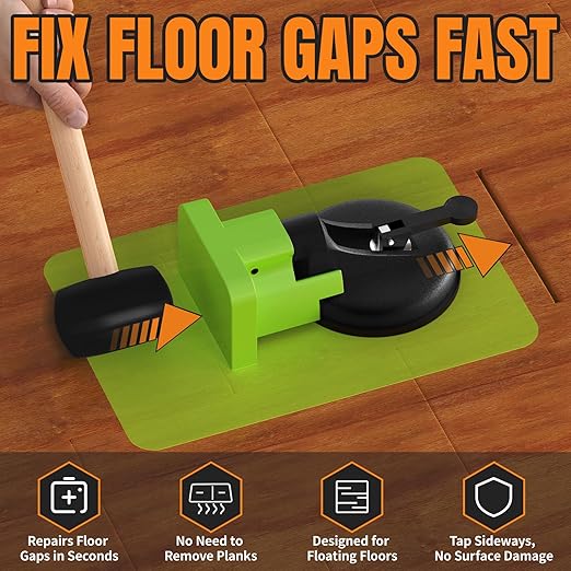 Floor Gap Fix Tool Kit with Suction Cup & Rubber Mallet, Floating Floor Fixer Tool Repair for Laminate, LVP & Engineered Wood, Includes Silicone Pad for Textured Surfaces