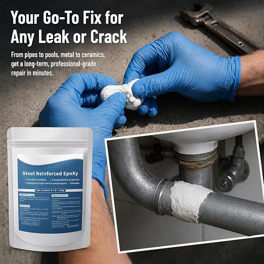 Steel Reinforced Epoxy Putty, 2026 New Heavy Duty Metal Putty Putty for Repair, Waterproof Steel Reinforced Epoxy for Metal Filler Putty, Suitable for Repairing Various Types of Sewer Pipes (1 Pack)