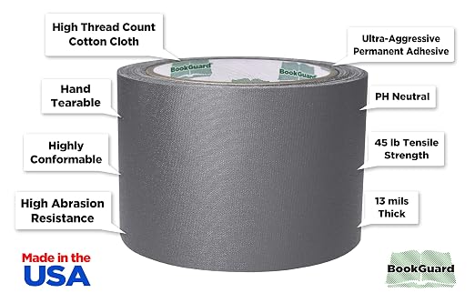 BookGuard 3 inch Premium Bookbinding Repair Cloth Tape, 15 Yard Roll, Gray