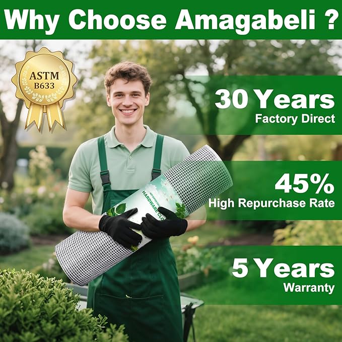 Amagabeli Galvanized Hardware Cloth 1/4 inch 24inx50ft 23 Gauge Chicken Wire Fence Welded Wire Mesh Roll Plant Supports Poultry Netting Garden Bed Animal Cage Snake Rabbit Wire Gopher Rodent Proof