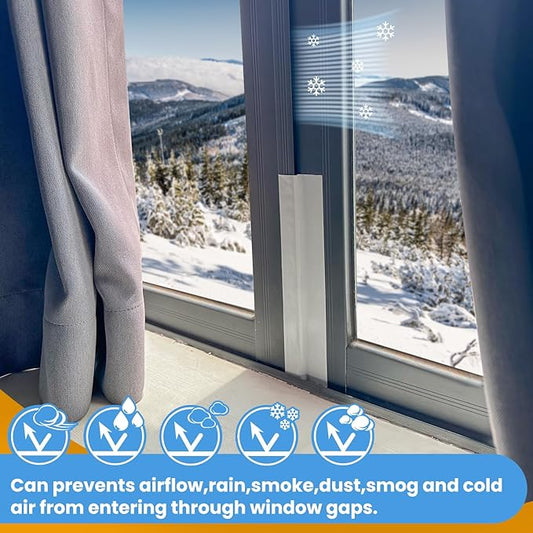 White Window Weather Sealing Tape,Window Draft Isolation Sealing Film Tape,Window AC Seal Air Conditioner Sealing Tape No Residue, Self Adhesive for Keep Out Cold Air Dust Rain, Waterproof