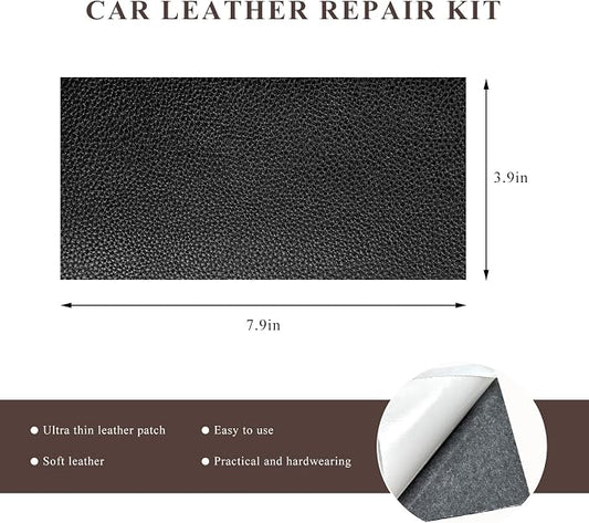 2 PCS Leather Repair Patch Tape, 4 x 8 Inch Waterproof PU Leather Repair Tape for Car Seat, Self-Adhesive Patch Kit for Repairing Couch Chairs Furniture, Car Accessories (Black)