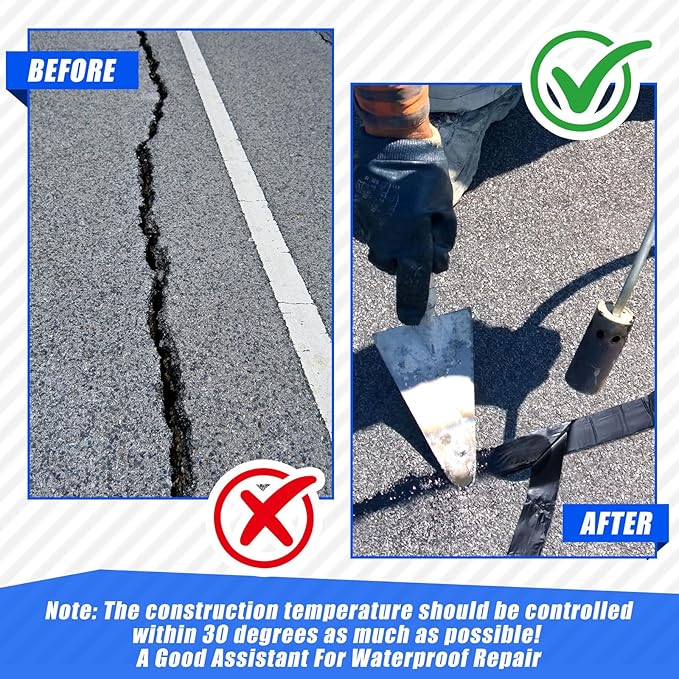 Fabbay 2 Rolls 1.18 Inch Asphalt Crack Filler Tape Asphalt Tape for Driveway Repair Joint and Crack Sealer for Tarmac Parking Lot Roof Cement Road, 50 Feet Each Roll, 3 mm Thick