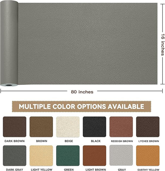 TIANLDD Leather Repair Tape,16x80 Inch Self Adhesive Leather Repair Patch,Leather Repair Kit for Furniture,Couches, Car Seats, Cabinets, Handbags(Dark Grey-Litchi Grain)