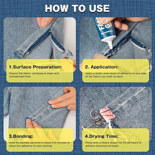 Fabric Glue Permanent, 100ml Extra Strong Fabric Adhesive, Washable Clear Clothing Glue for Clothes Repairs, Leather, Crafts, Upholstery, Material, Textile, Felt and Badges (2 x 50ml/1.76 oz)