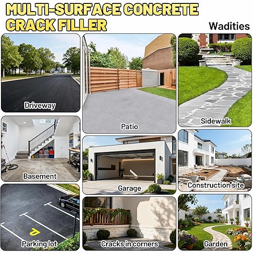 Concrete Crack Filler, 2.65LB High Elasticity Self Leveling Cement Crack Filler, Slab Concrete Waterproof Repair Sealant for Driveway, Walkway, Patio, Joint, Outdoor Quick Drying Sealer - Grey