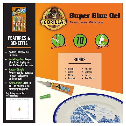 Gorilla Super Glue Gel, Clear Glue, Four 3 Gram Tubes (Pack of 2) - All Purpose and Fast Setting for Projects and Repairs