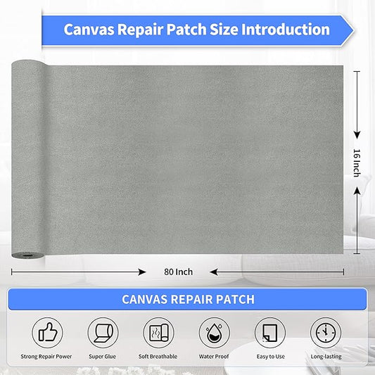 KING MOUNTAIN Couch Fabric Repair Patch, Fabric Patches for Furniture, 16" x 80" Waterproof Velvet Repair Tape for Sofas, Car Seats, Furniture, Upholstery Fabrics and Velvet Goods. (Grey2.0)