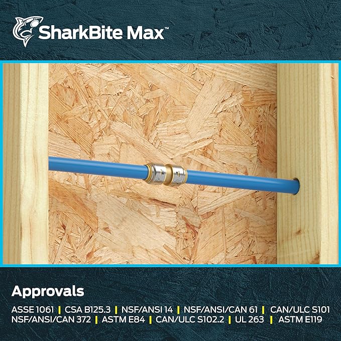 SharkBite Max Coupling, Push to Connect Brass Plumbing Fitting, PEX Pipe, Copper, CPVC, PE-RT, HDPE