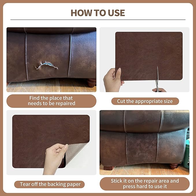 ONine Leather Repair Patch,Self-Adhesive Couch Patch,Multicolor Available Scratch Leather 8X11 Inch Peel and Stick for Sofas, Car Seats Hand Bags Jackets(New Dark Brown)